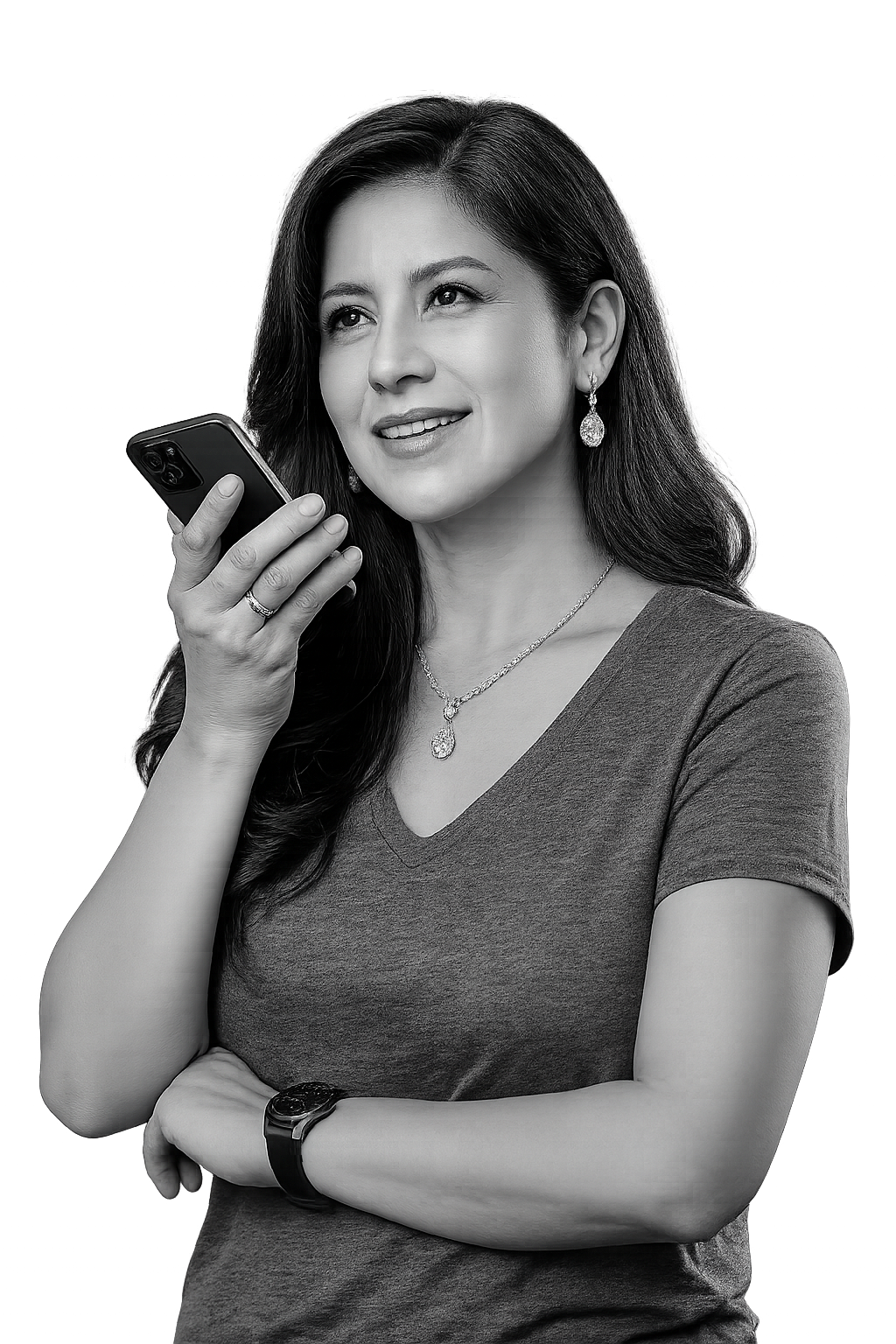 Mujer usando búsqueda por voz